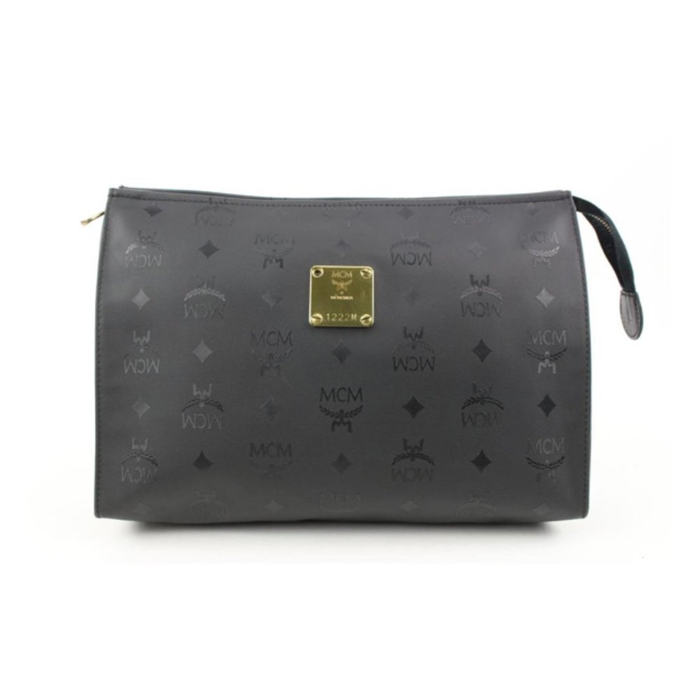MCM Black Monogram Visetos Logo Toiletry Pouch Make Up Case Clutch 118m35